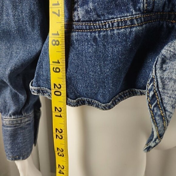 Jones New York Signature Blue Denim Jacket Snap Front Collared Waist Tie Size 1X - Picture 6 of 11